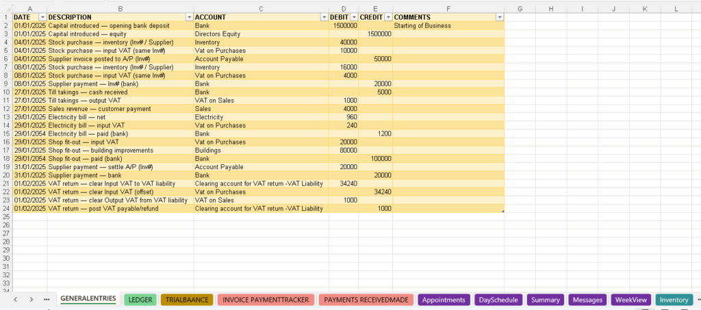 hairdresser bookkeeping spreadsheet Excel book keeping templates accounting template 1