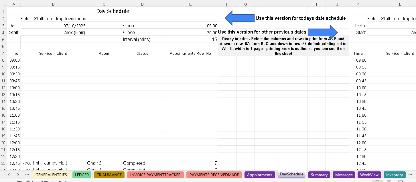 Preview of Hairdresser bookkeeping template