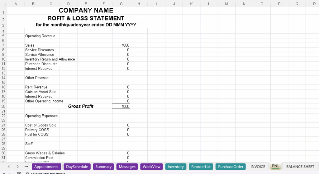 hairdresser bookkeeping spreadsheet Excel book keeping templates accounting template 4